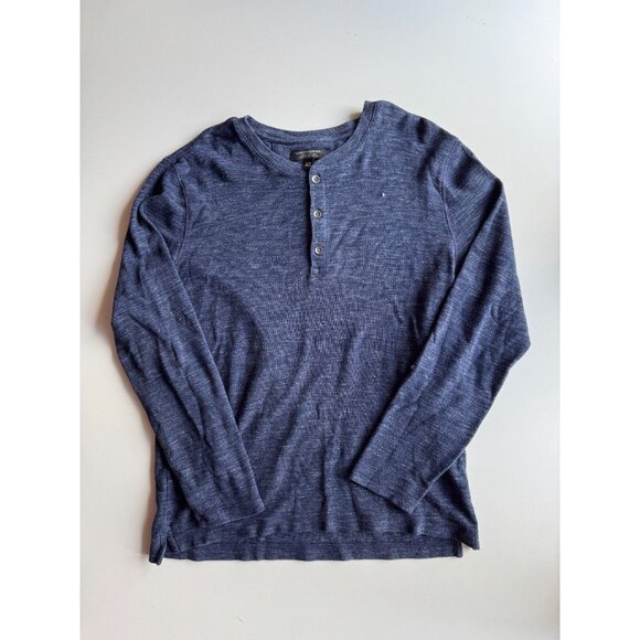 BANANA REPUBLIC Navy Pima Cotton Waffle Knit Long Sleeve Henley T-Shirt, Size L - Picture 3 of 9